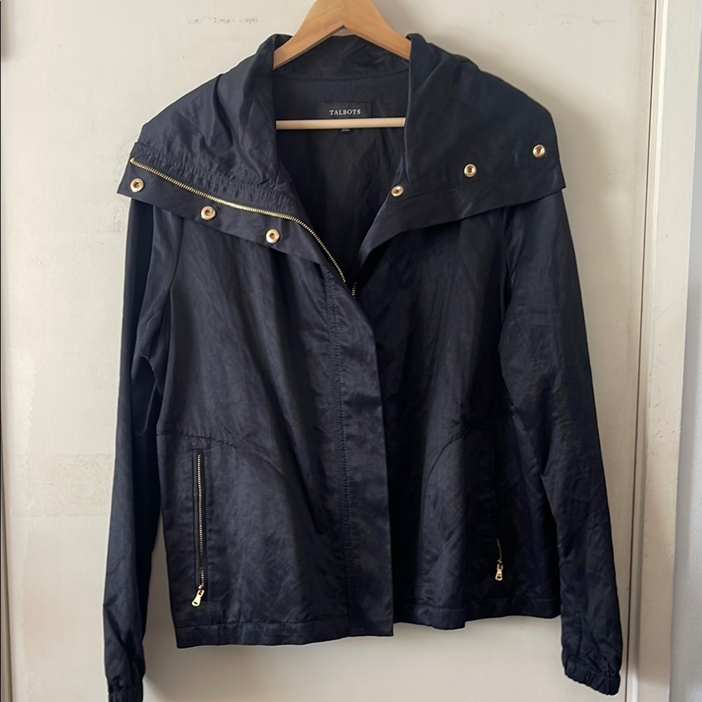 Talbots Black Utility Jacket with High Collar and Zipper Closure